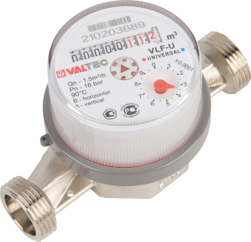 Водосчетчик унив., квартирный, до +90С, 1,5м3, 1/2, 110мм (NEW)