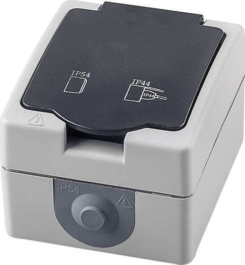 Розетка 1 местная STEKKER Велена серый с/з 16А 250В IP54