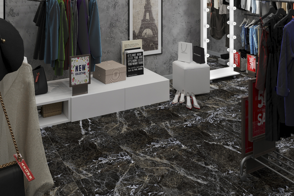 Керамогранит Грани Таганая GRS05-03 Карбон / carbon мрамор черно-белый, 600х600 мм, матовая