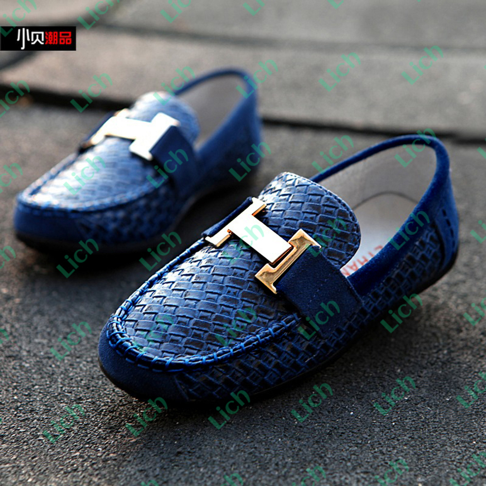 Мокасины детские плетенные из лаковой кожи и замши с пряжкой