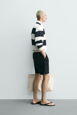 ZARA ШОРТЫ ИЗ ТВИЛА RELAXED FIT, ЧЕРНЫЙ