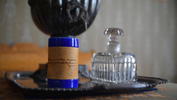 Кружка большая фарфоровая без ручки c берестой и с цитатами Лермонтова. Lermontov forever.