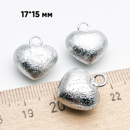 Подвеска Сердце, цвет серебро (родий), размер 17*15 мм, цена за 1 шт