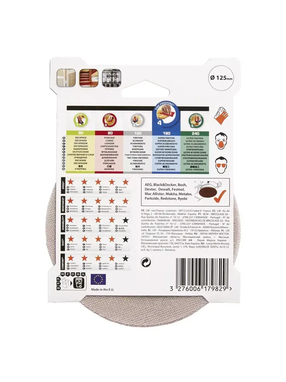 Круг абразивный Dexter Pro P180, D125 мм, 3 шт.