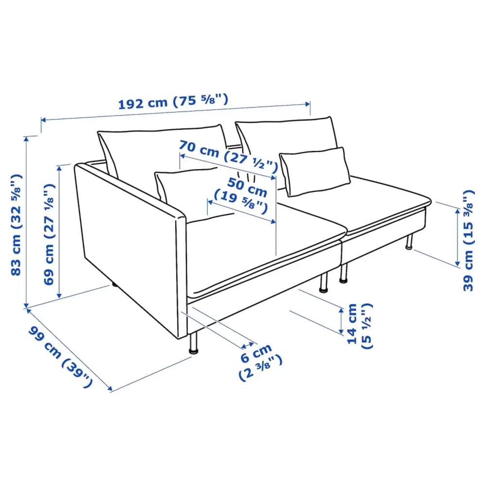 3-местный диван - IKEA SÖDERHAMN/SODERHAMN, 99x192см, серый/светло-серый, СОДЭРХАМН ИКЕА