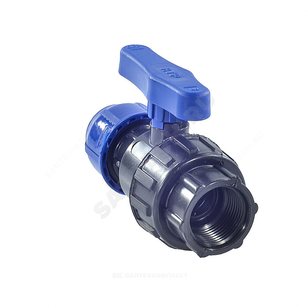 Кран шаровой компрессионный ПЭ Дн 32х1/2" ВР Ру10 RTP (РосТурПласт) 14397