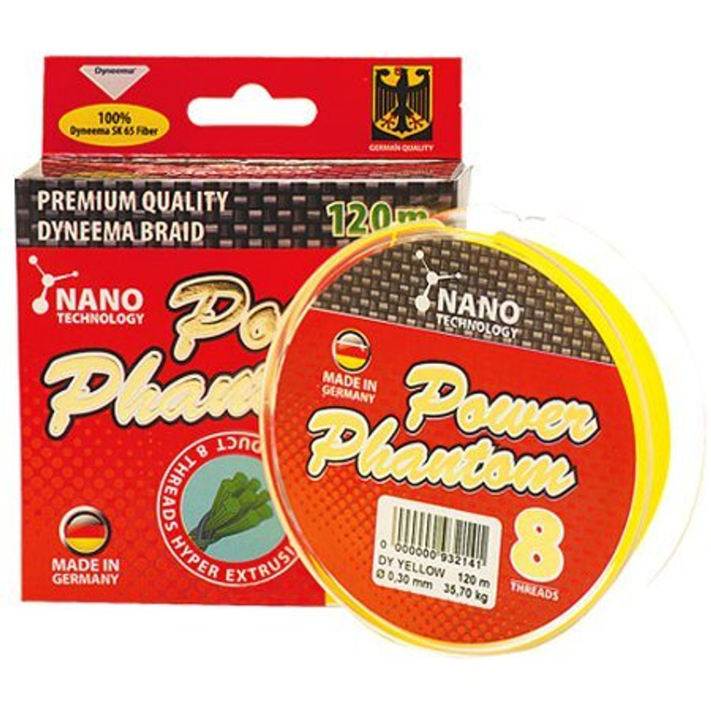 Шнур Power Phantom 8x, 120м, желтый, 0,26мм, 28,5кг