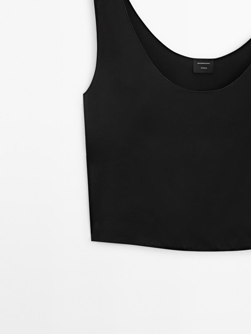 Massimo Dutti Драпированный топ с пуговицами - Studio, черный