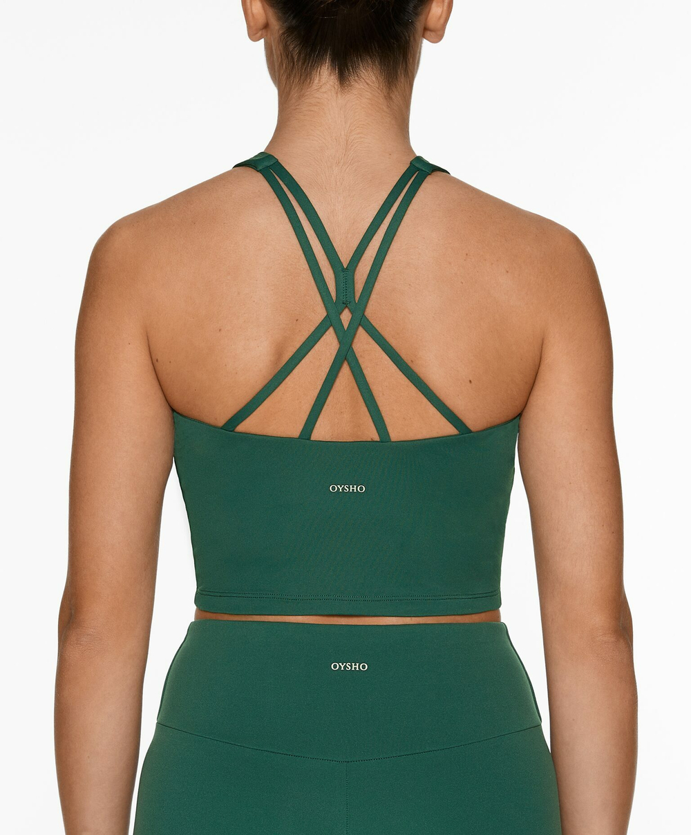 Oysho Майка Comfortlux с чашками и полосками на спине, бутылочно-зеленый