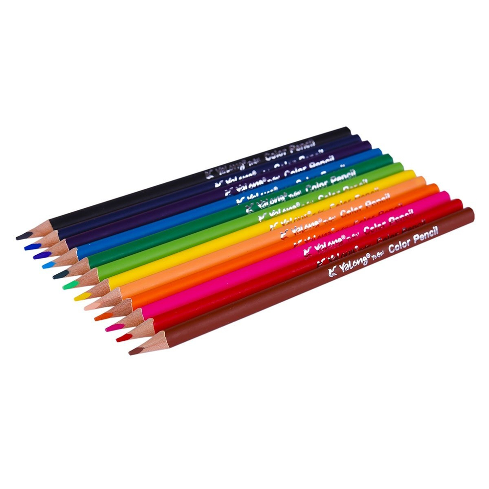 Карандаши цветные Yalong 12 цв., "ZOO-1" деревянные, трехгранные, заточенные, грифель 3.0 мм, картон. уп., европодвес