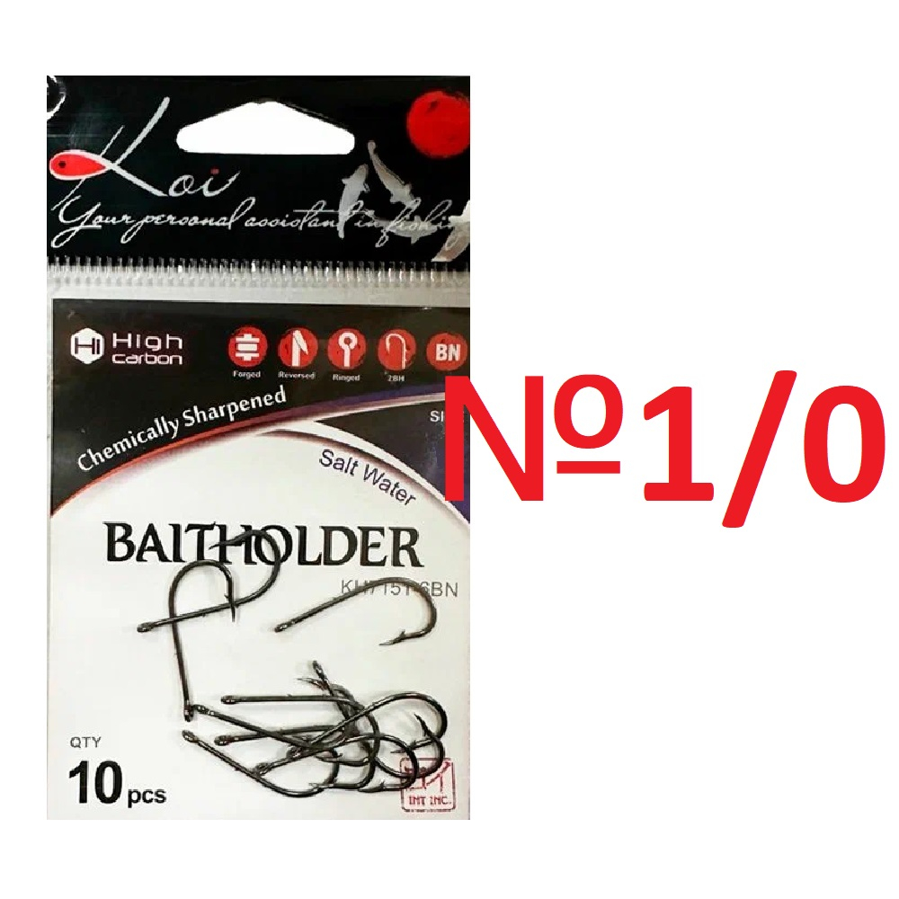 Крючок KOI "BAITHOLDER", размер 1/0 (INT), цвет BN