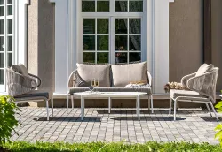 "Милан" лаунж-зона 4-местная плетеная из роупа (веревки), каркас алюминиевый белый, роуп бежевый