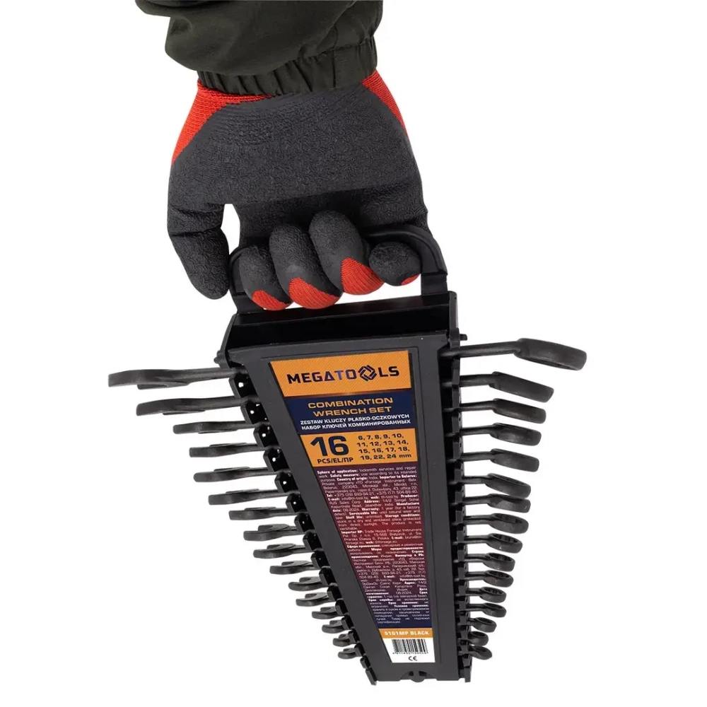 Ключи комбинированные, набор 16пр. (6-19, 22, 24мм) MEGATOOLS MT-5161MP BLACK