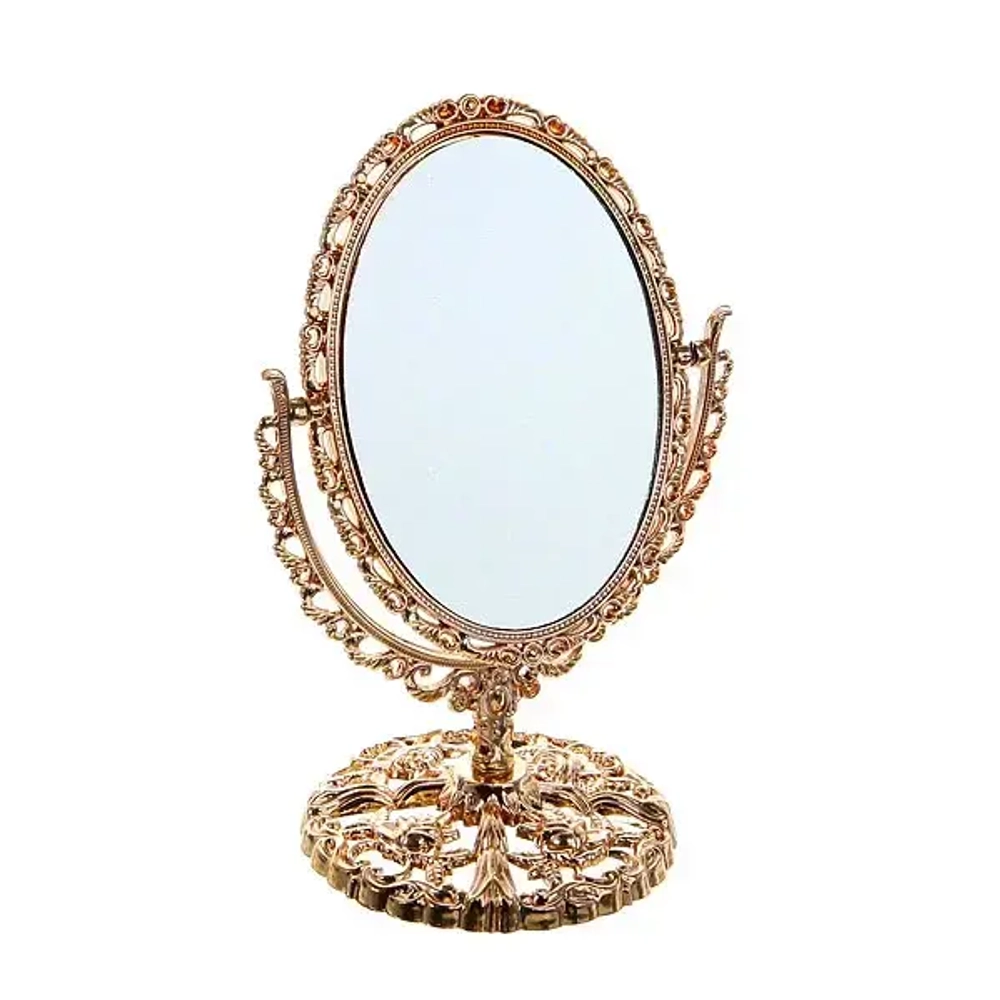 Зеркало настольное в пластиковой оправе «Версаль - Овал», цвет золото, двухстороннее, 20см