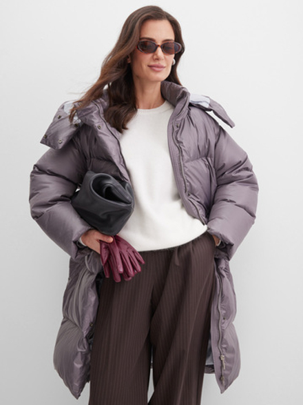 MIDI пуховик с объемным капюшоном, GREY ⛓️