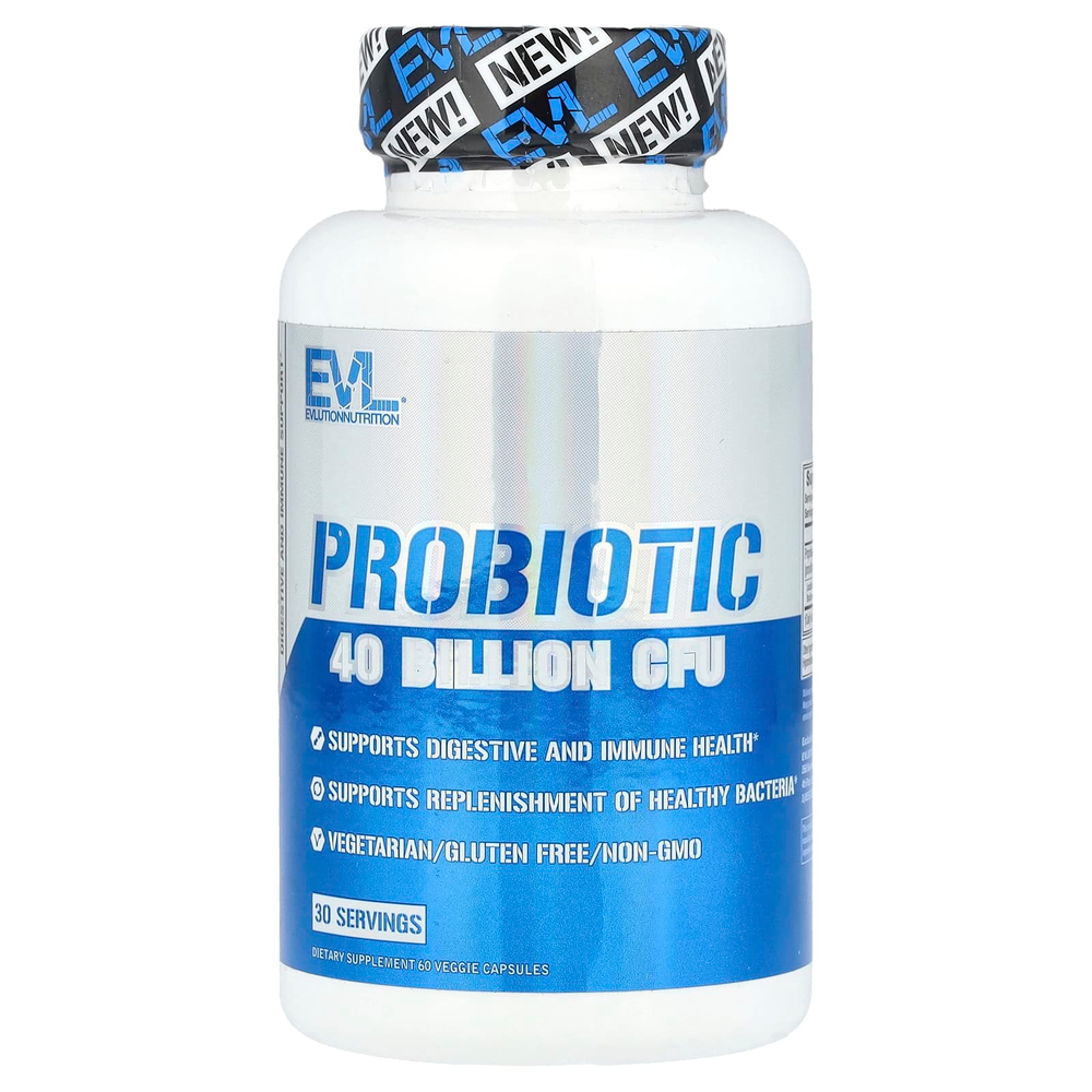 EVLution Nutrition, пробиотик, 40 млрд КОЕ, 60 растительных капсул (20 млрд КОЕ в 1 капсуле)