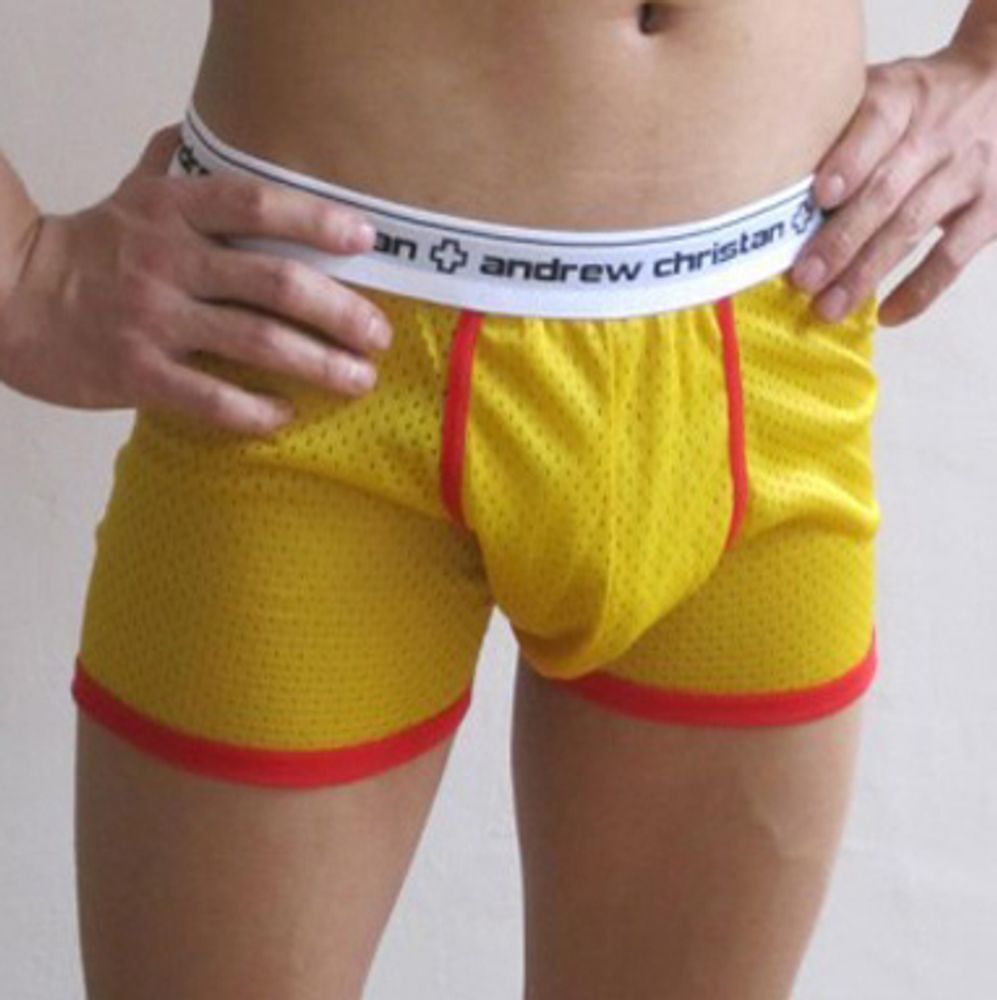 Мужские спортивные боксеры желтые сетка Andrew Christian Yellow Sport Mesh  Boxer - купить по выгодной цене