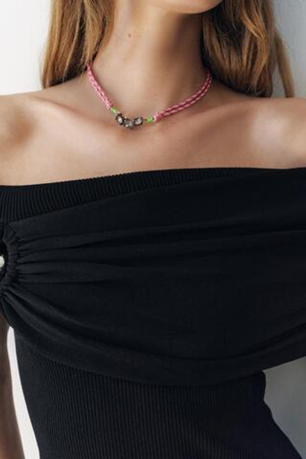 ZARA НАБОР ОЖЕРЕЛИЙ ИЗ ШНУРА СО СТРАЗАМИ, РАЗНОЦВЕТНЫЙ