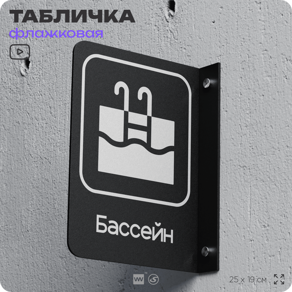 Табличка Бассейн флажковая на стену, двусторонняя с крепежом, 19 х 25 см, для офиса, кафе, ресторана, серия COSMO, Айдентика Технолоджи