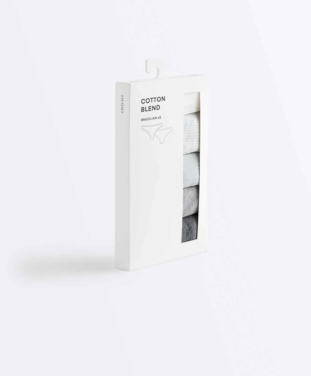 OYSHO Набор из пяти трусиков-бразильских из хлопка, бледно-голубой