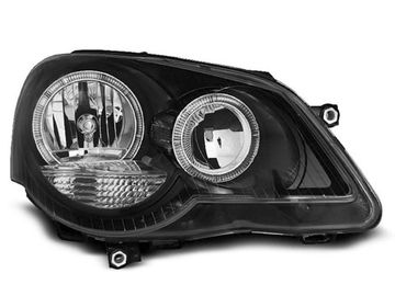 Передние фары VW Polo 4 9N3 angel eyes black