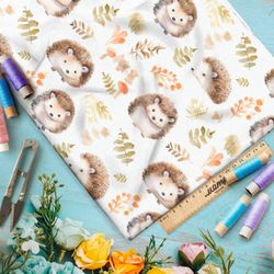 Ткань премиум таффета акварельные ёжики