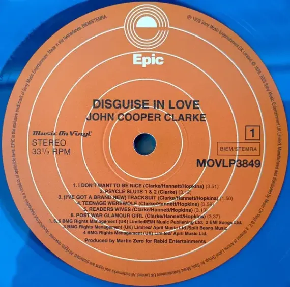 John Cooper Clarke – Disguise In Love - Blue - LP