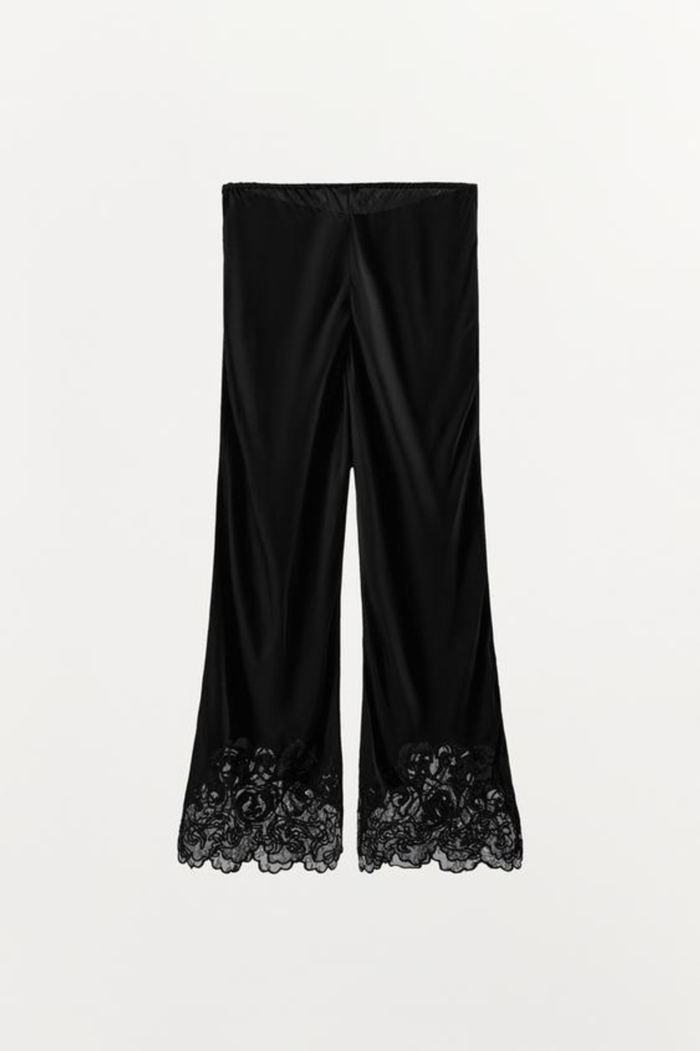 ZARA БРЮКИ ИЗ 100% ВИСКОЗЫ С ВЫШИВКОЙ, ЧЕРНЫЙ