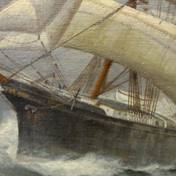 Винтаж: Антикварная картина «ПАРУСНИК В МОРЕ»
