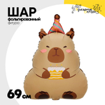 Шар Фольгированный Капибара в колпаке с тортом (Коричневый)