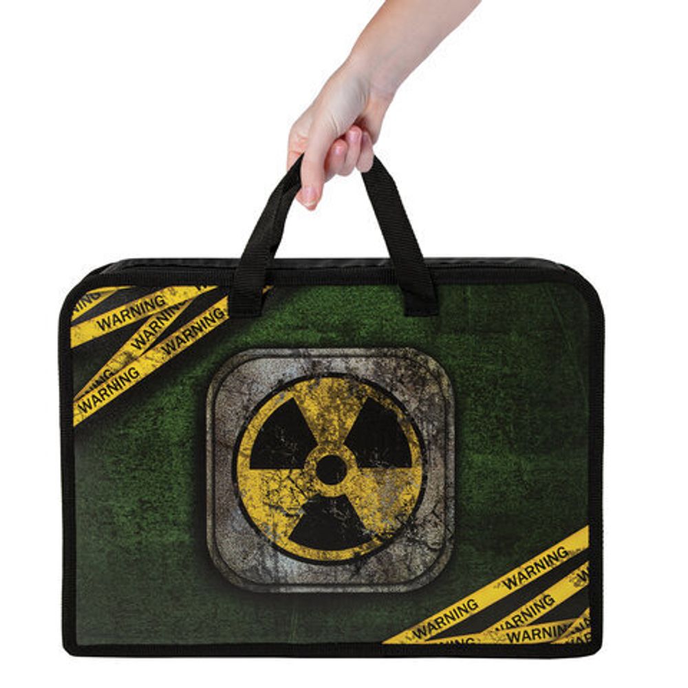 Папка на молнии с ручками ЮНЛАНДИЯ А4, 1 отделение, пластик, ширина 75 мм, "Warning", 270956