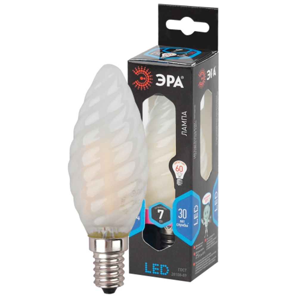 Лампочка светодиодная ЭРА F-LED BTW-7W-840-E14 frost Е14 / E14 7Вт филамент свеча витая матовая нейтральный белый свет