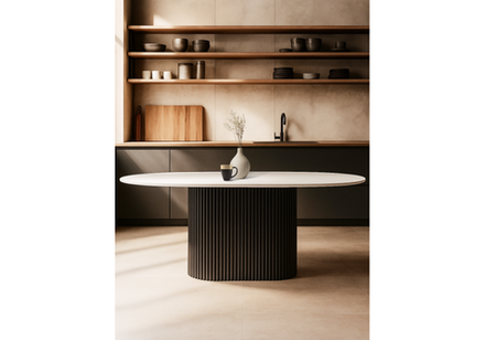 Стол деревянный Woodville Барон О 180 х 90 белая пленка шагрень, черные ноги