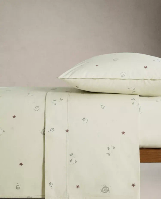 ZARA HOME ДЕТСКАЯ ПРОСТЫНЯ С МОРСКИМИ МОТИВАМИ, СВЕТЛО-ЗЕЛЕНЫЙ