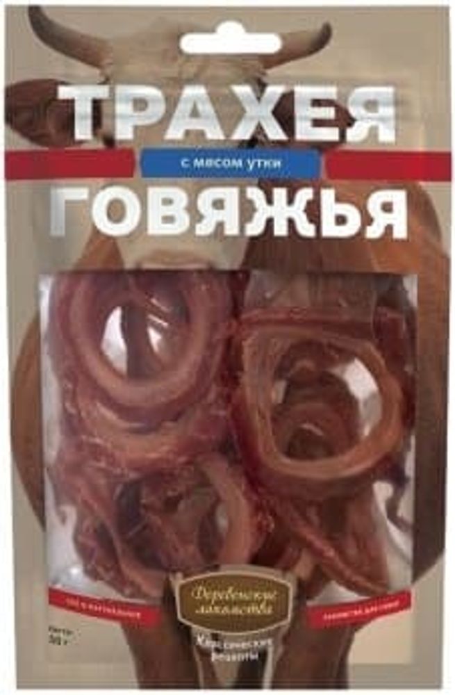 Деревенские лакомства трахея говяжья с мясом утки для собак, 50г