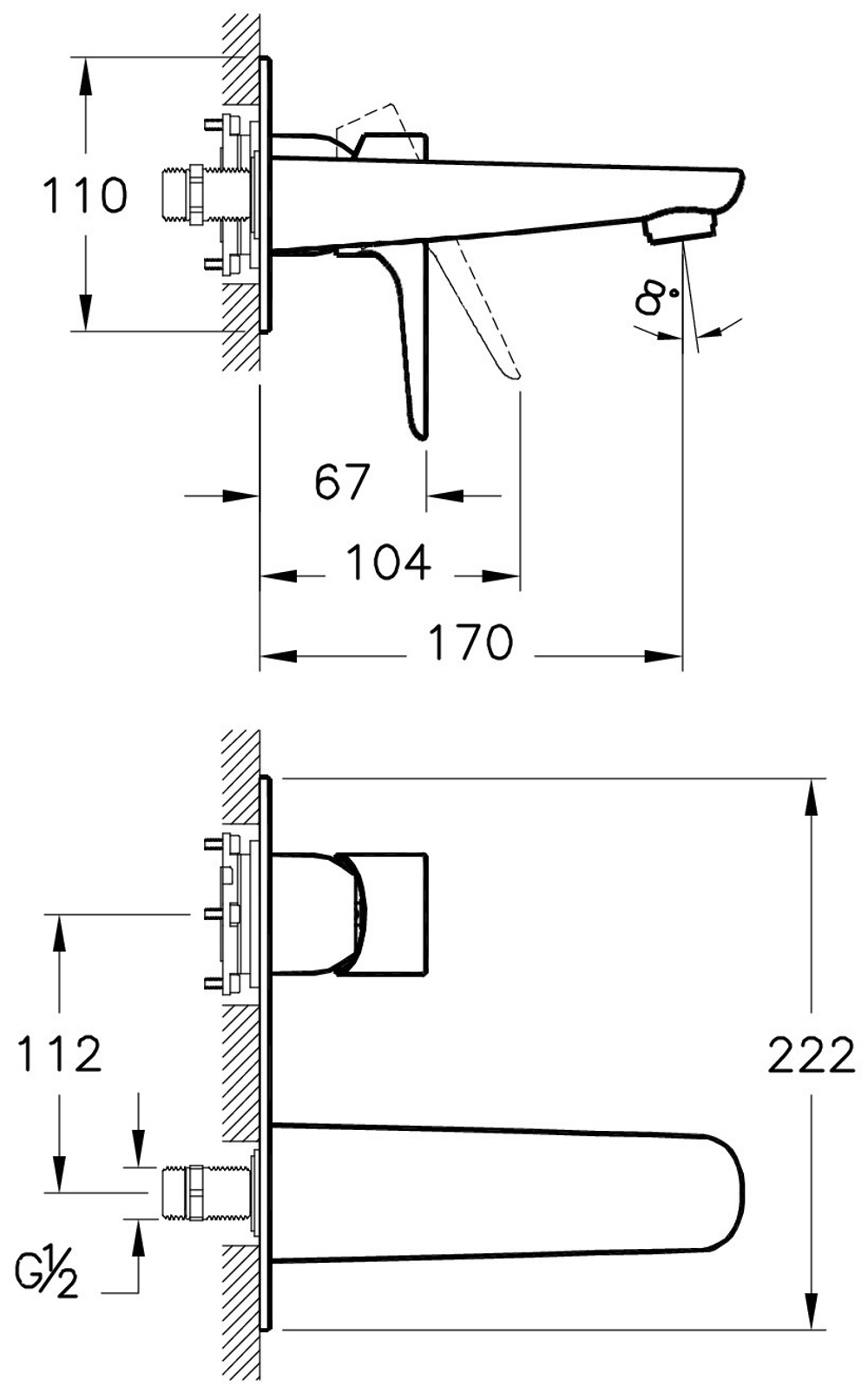 Смеситель для раковины/Vitra X-Line Built-in/A42399EXP/на стену/рычажное/внешняя часть, шт