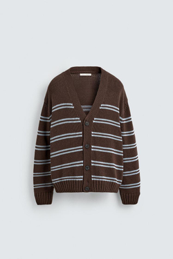 ZARA ЖАККАРДОВЫЙ КАРДИГАН В ПОЛОСКУ, КОРИЧНЕВЫЙ