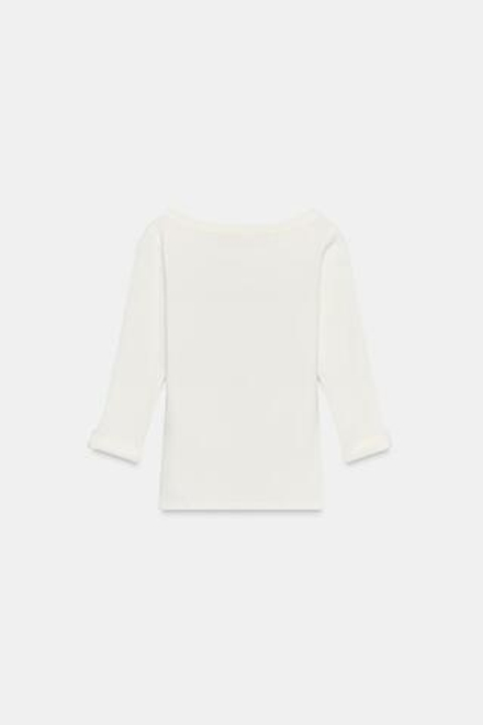 ZARA ФУТБОЛКА В РУБЧИК С ПУГОВИЦАМИ, БЕЛЫЙ