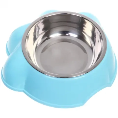 Миска пластиковая с металлической чашкой «Лапка» 16*4,6см цвет голубой