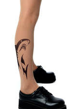 Колготки с принтом в виде акулы на правой ножке (Размер: S-M-L) (Цвет: бежевый)