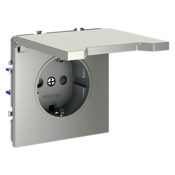 Розетка встраиваемая VOLTUM S70 с заземлением, защитными шторками и крышкой 16А, (сталь)