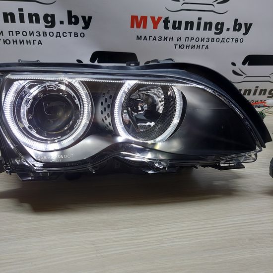 Передние фары angel eyes led black для BMW 3 E46