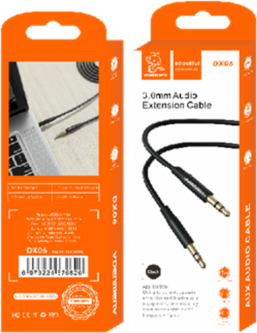Кабель AUX DENMEN DX06 (белый) 1м