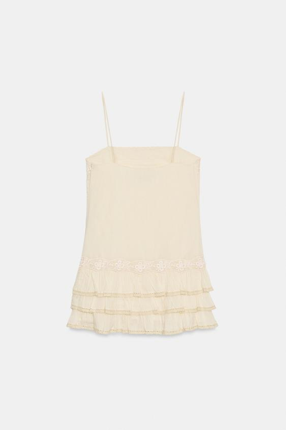 ZARA МИНИ-ПЛАТЬЕ С ВОЛАНАМИ И ВЫШИВКОЙ, СВЕТЛО-ЖЕЛТЫЙ