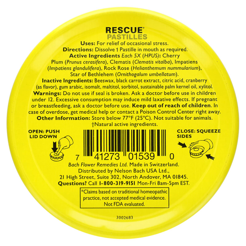 Bach, Rescue®, натуральные пастилки для снятия стресса, клюква, 35 пастилок, 50 г (1,7 унции)