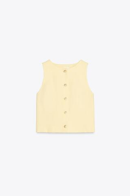 ZARA ЖИЛЕТ ИЗ СМЕСОВОГО ЛЬНА, ЖЕЛТЫЙ