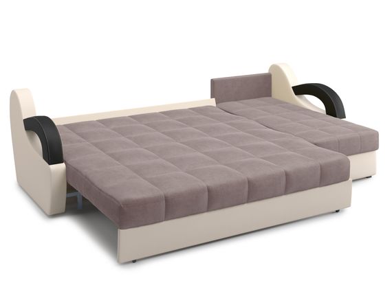 Диван угловой с оттоманкой Мадрид 1,8 - Velutto 22 коричневый/беж кожзам/ коричневая накладка