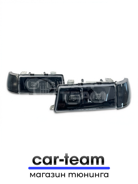 Фары ВАЗ 2110, 2111, 2112 передние с белыми галочками в стиле BMW ver 2.0 c Bi LED модулями, черная маска, тонированные поворотники