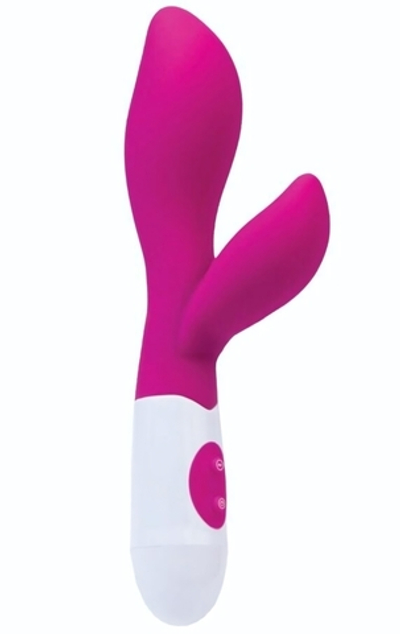 Ярко-розовый вибратор Lilu с клиторальным стимулятором - 20 см. (Цвет: ярко-розовый)