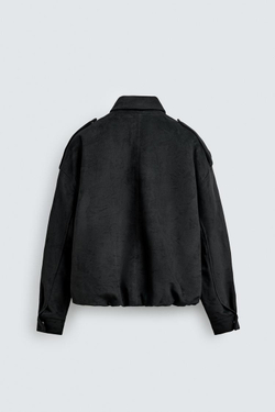 ZARA УКОРОЧЕННАЯ КУРТКА ИЗ ИСКУССТВЕННОЙ ЗАМШИ, ЧЕРНЫЙ